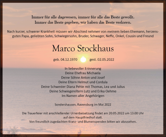 Traueranzeige von Marco Stockhaus