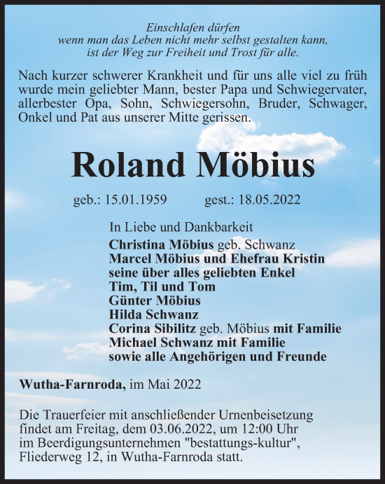 Traueranzeige von Roland Möbius von Thüringer Allgemeine, Thüringische Landeszeitung