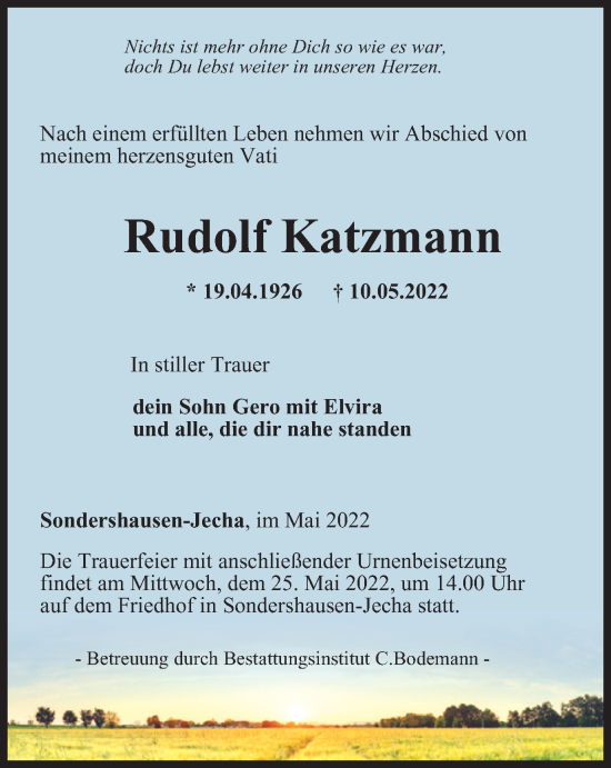 Traueranzeige von Rudolf Katzmann