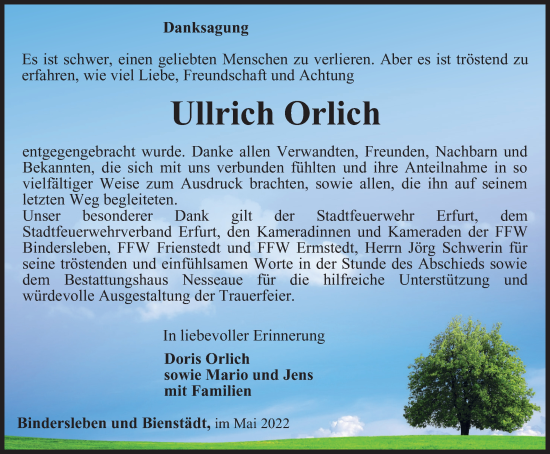 Traueranzeige von Ullrich Orlich von Thüringer Allgemeine, Thüringische Landeszeitung