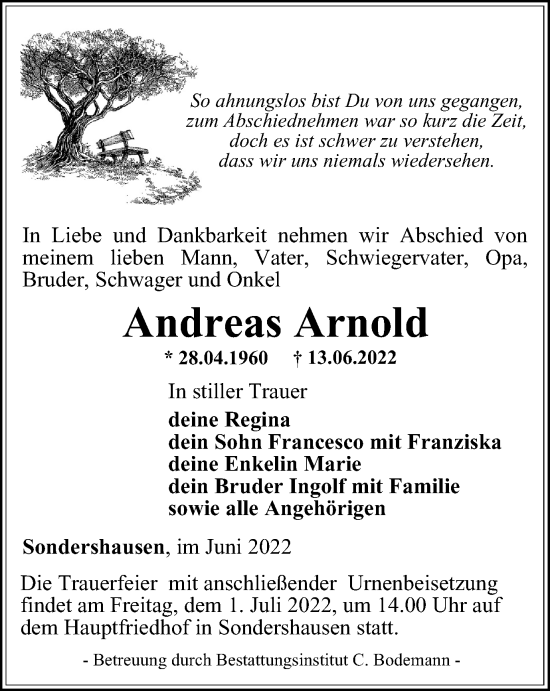 Traueranzeige von Andreas Arnold