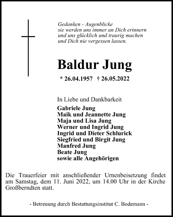 Traueranzeige von Baldur Jung