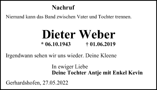 Traueranzeige von Dieter Weber von Thüringer Allgemeine, Thüringische Landeszeitung