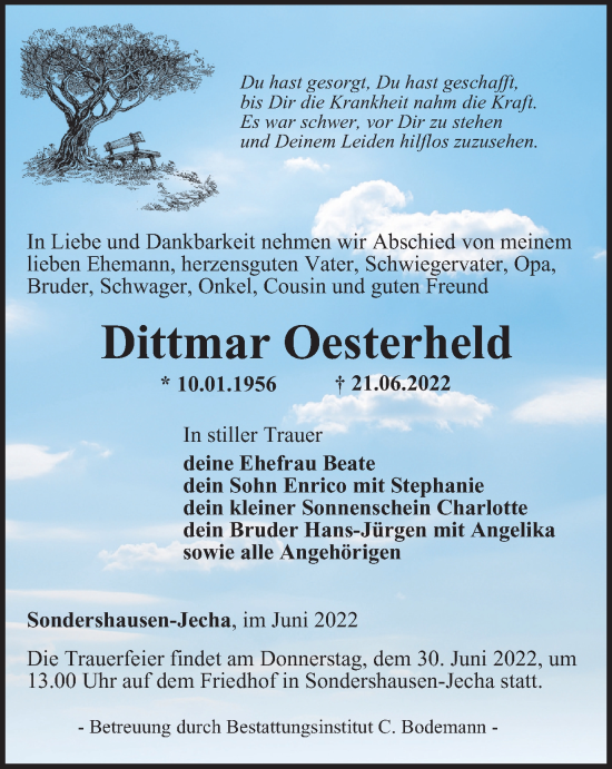 Traueranzeige von Dittmar Oesterheld