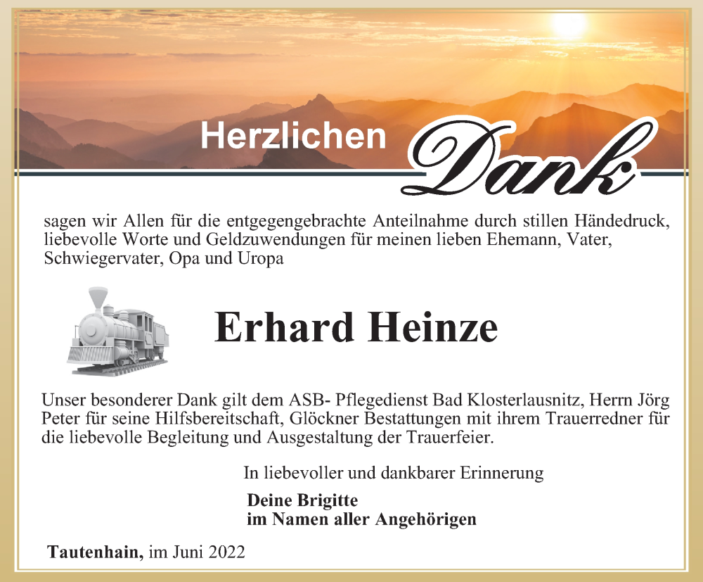  Traueranzeige für Erhard Heinze vom 25.06.2022 aus Ostthüringer Zeitung