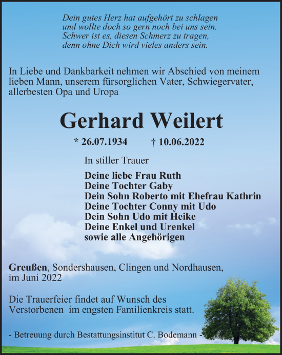 Traueranzeige von Gerhard Weilert