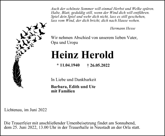 Traueranzeige von Heinz Herold