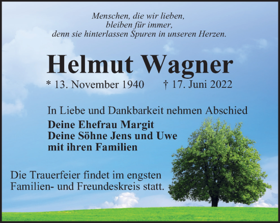 Traueranzeige von Helmut Wagner