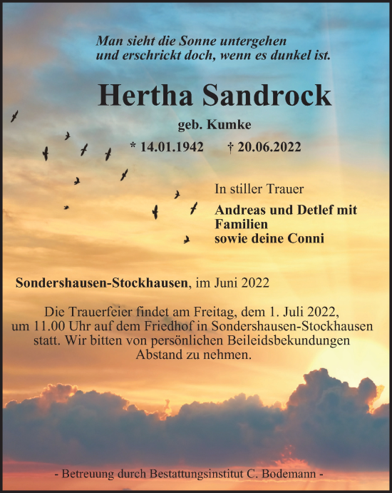 Traueranzeige von Hertha Sandrock