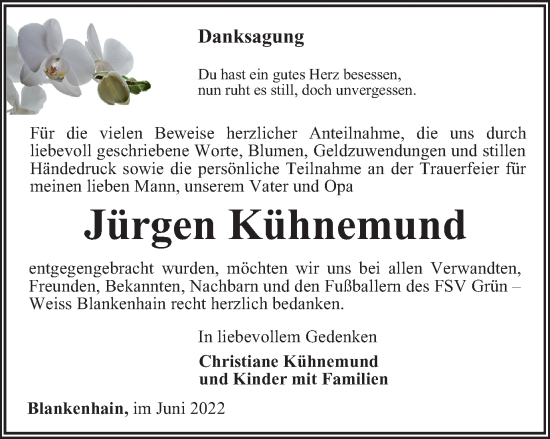 Traueranzeige von Jürgen Kühnemund von Thüringer Allgemeine, Thüringische Landeszeitung
