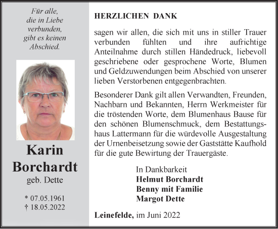 Traueranzeige von Karin Borchardt von Thüringer Allgemeine