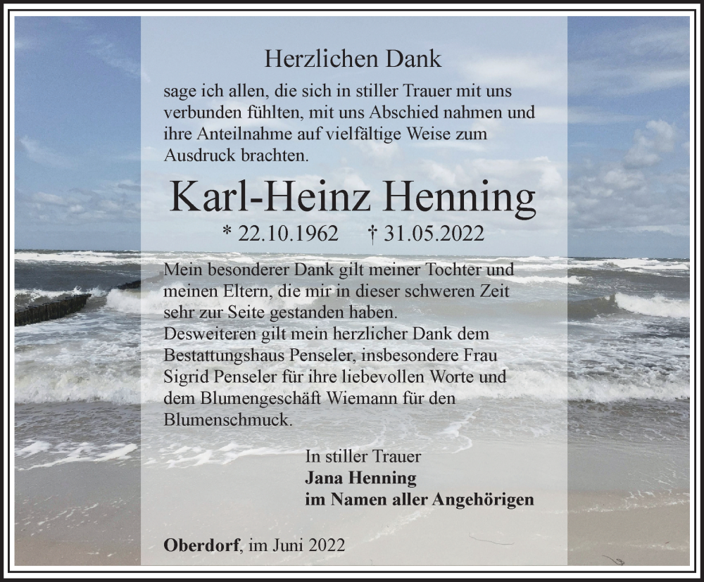  Traueranzeige für Karl-Heinz Henning vom 18.06.2022 aus Thüringer Allgemeine