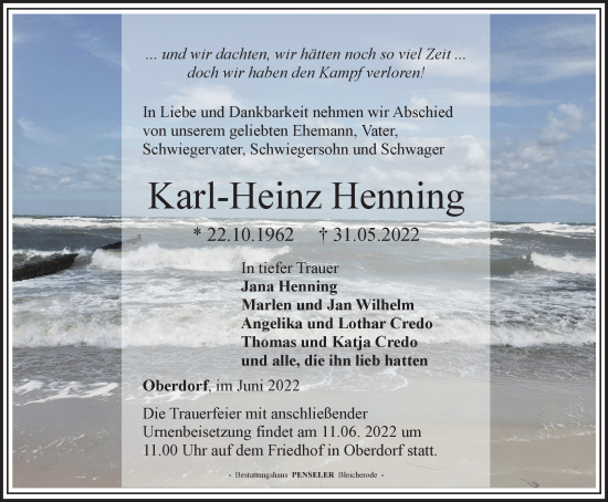 Traueranzeige von Karl-Heinz Henning von Thüringer Allgemeine