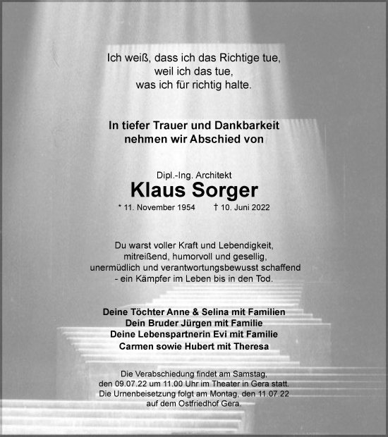 Traueranzeige von Klaus Sorger von Thüringer Allgemeine, Thüringische Landeszeitung