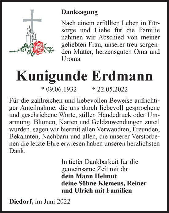 Traueranzeige von Kunigunde Erdmann von Thüringer Allgemeine, Thüringische Landeszeitung