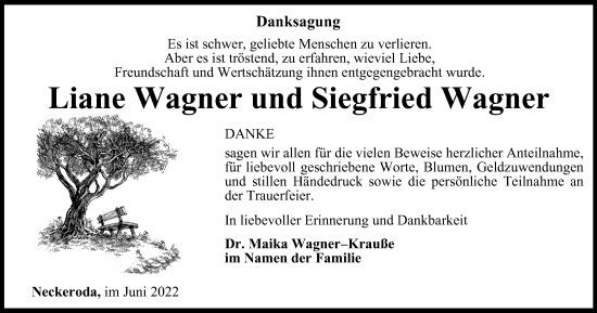 Traueranzeige von Liane und Siegfried Wagner von Ostthüringer Zeitung