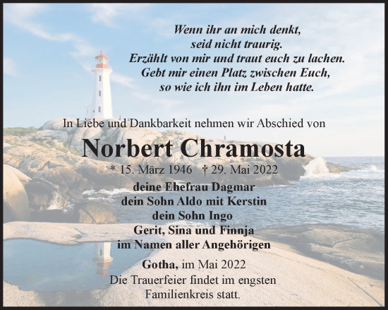 Traueranzeige von Norbert Chramosta