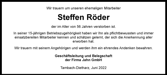 Traueranzeige von Steffen  Röder von Thüringer Allgemeine, Thüringische Landeszeitung