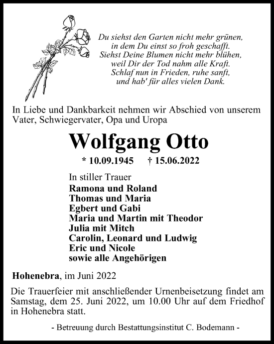 Traueranzeige von Wolfgang Otto