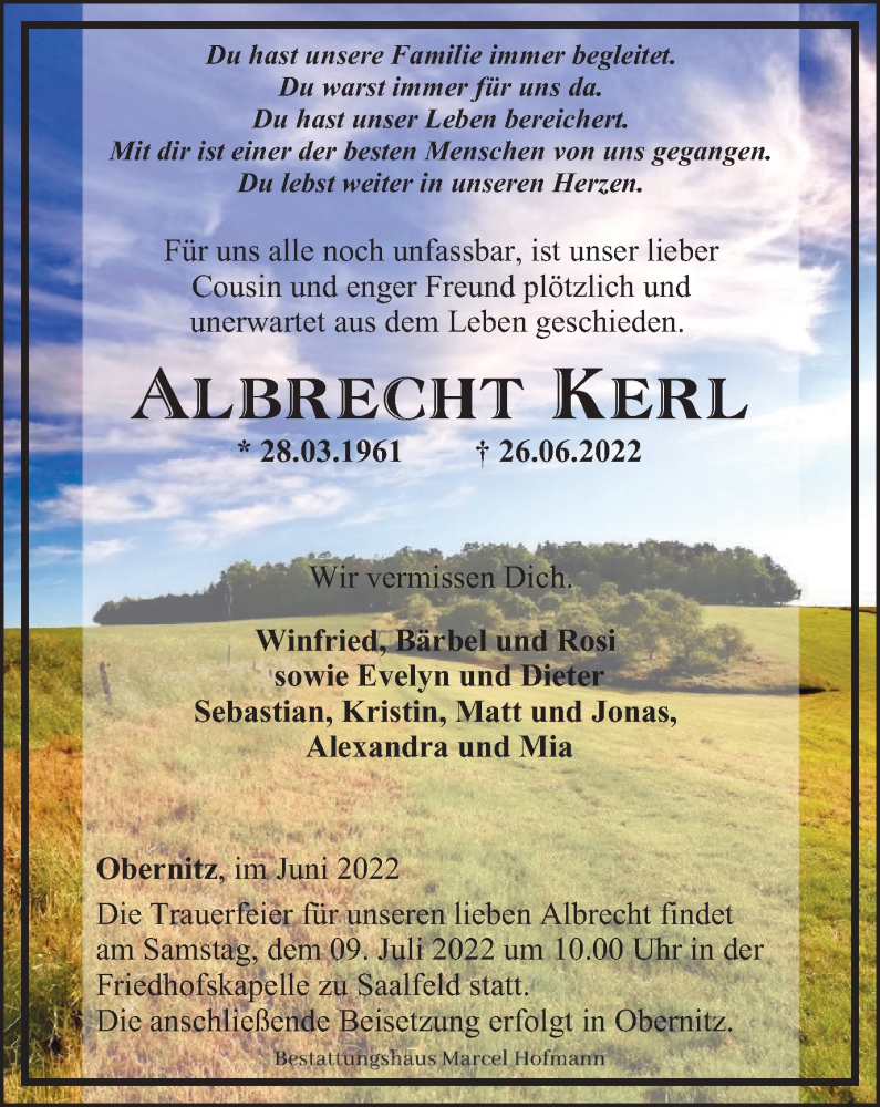  Traueranzeige für Albrecht Kerl vom 02.07.2022 aus Ostthüringer Zeitung