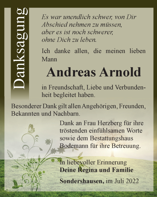 Traueranzeige von Andreas Arnold