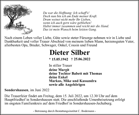 Traueranzeige von Dieter Silber