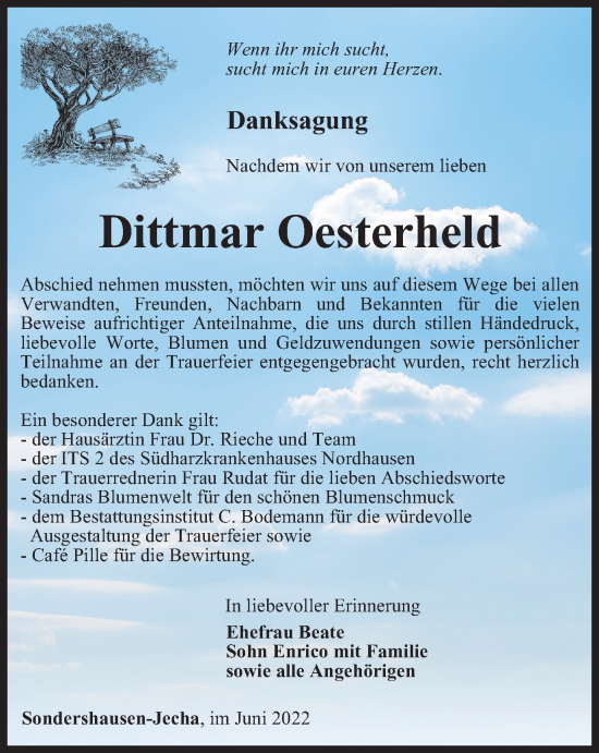 Traueranzeige von Dittmar Oesterheld