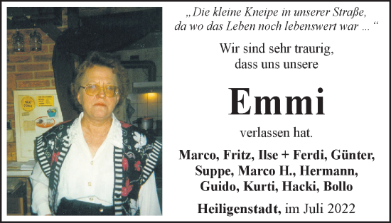 Traueranzeige von Emmi  von Thüringer Allgemeine
