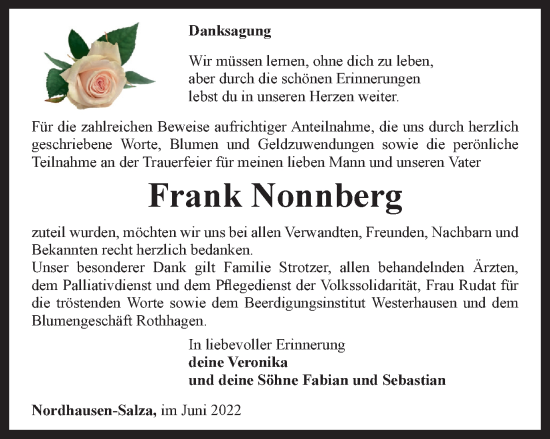 Traueranzeige von Frank Nonnberg von Thüringer Allgemeine