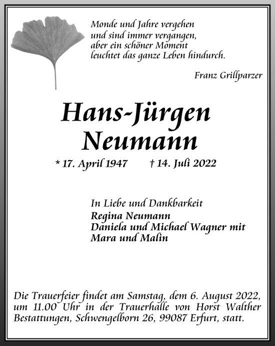 Traueranzeige von Hans-Jürgen Neumann