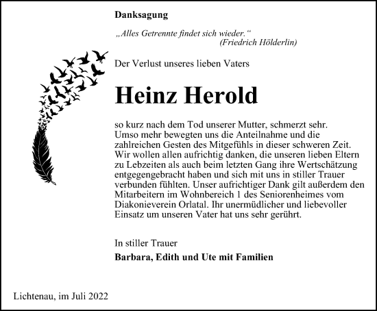 Traueranzeige von Heinz Herold