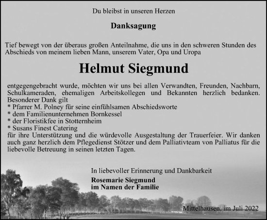 Traueranzeige von Helmut Siegmund von Thüringer Allgemeine, Thüringische Landeszeitung