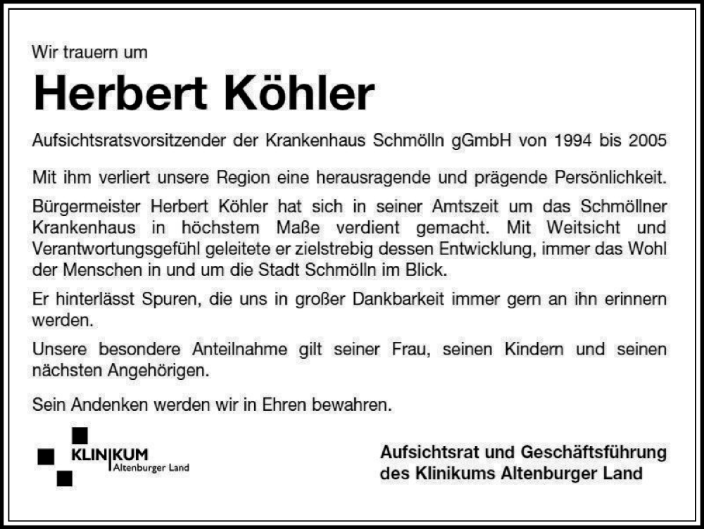  Traueranzeige für Herbert Köhler vom 19.07.2022 aus Ostthüringer Zeitung