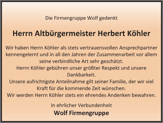 Traueranzeige von Herbert Köhler von Ostthüringer Zeitung