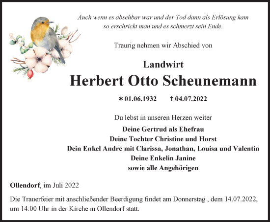 Traueranzeige von Herbert Otto Scheunemann von Thüringer Allgemeine, Thüringische Landeszeitung