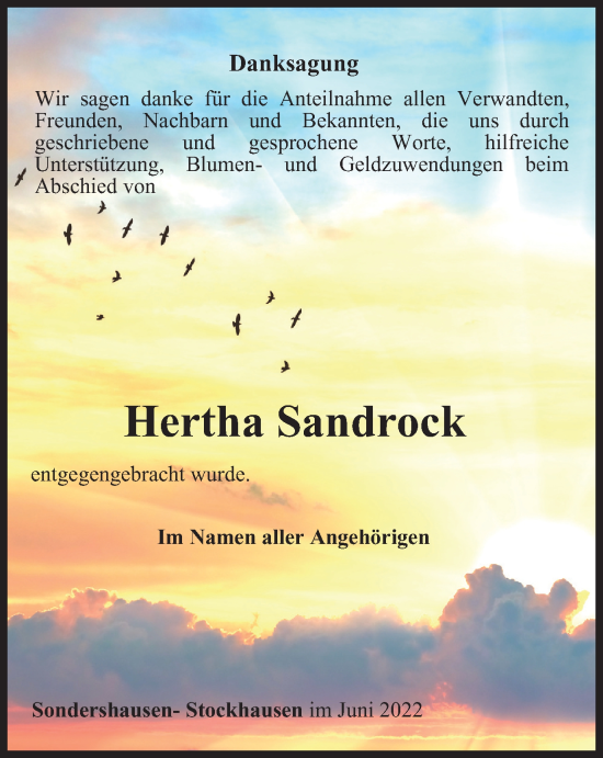 Traueranzeige von Hertha Sandrock