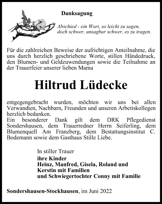 Traueranzeige von Hiltrud Lüdecke