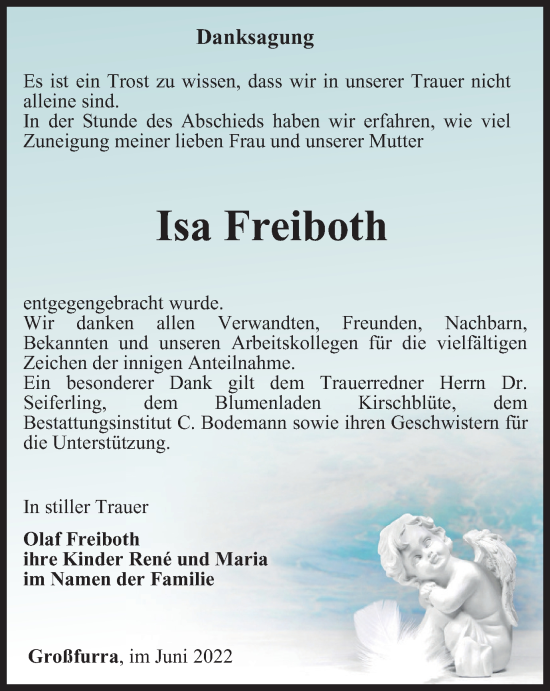 Traueranzeige von Isa Freiboth