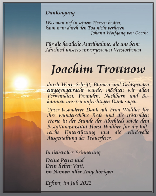 Traueranzeige von Joachim Trottnow
