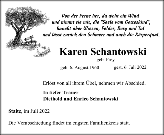Traueranzeige von Karen Schantowski von Ostthüringer Zeitung