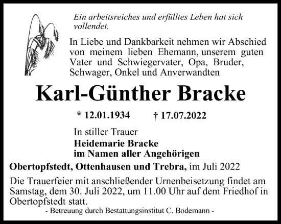 Traueranzeige von Karl-Günther Bracke