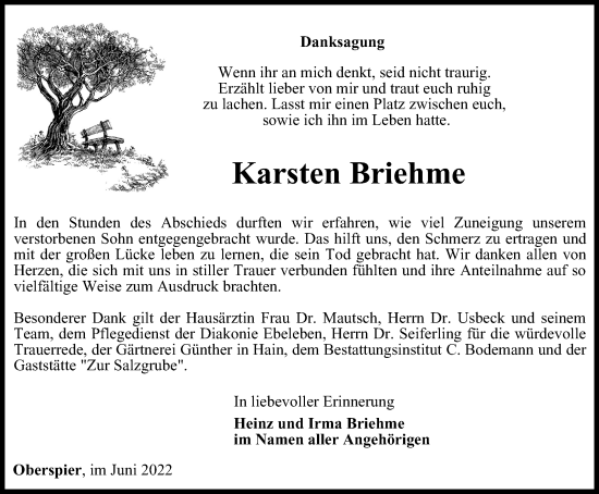 Traueranzeige von Karsten Briehme