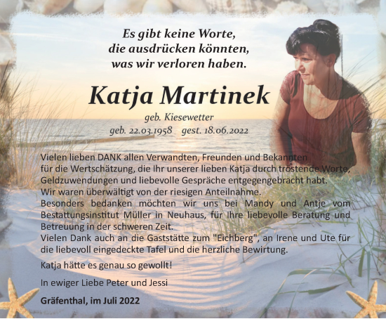 Traueranzeige von Katja Martinek von Ostthüringer Zeitung