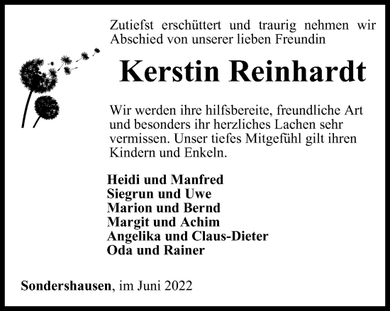 Traueranzeige von Kerstin Reinhardt