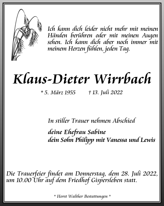 Traueranzeige von Klaus-Dieter Wirrbach