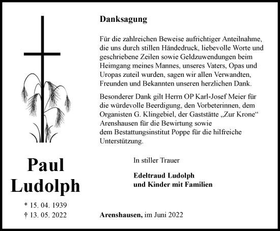 Traueranzeige von Paul Ludolph von Thüringer Allgemeine