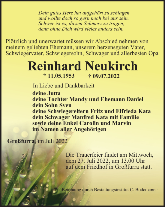 Traueranzeige von Reinhard Neukirch