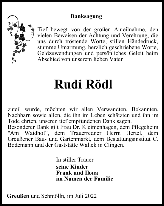 Traueranzeige von Rudi Rödl