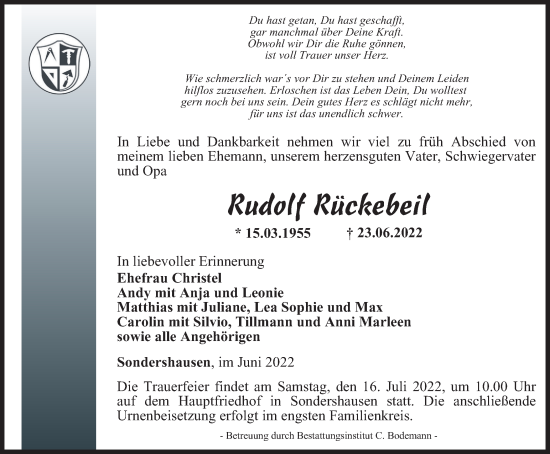 Traueranzeige von Rudolf Rückebeil