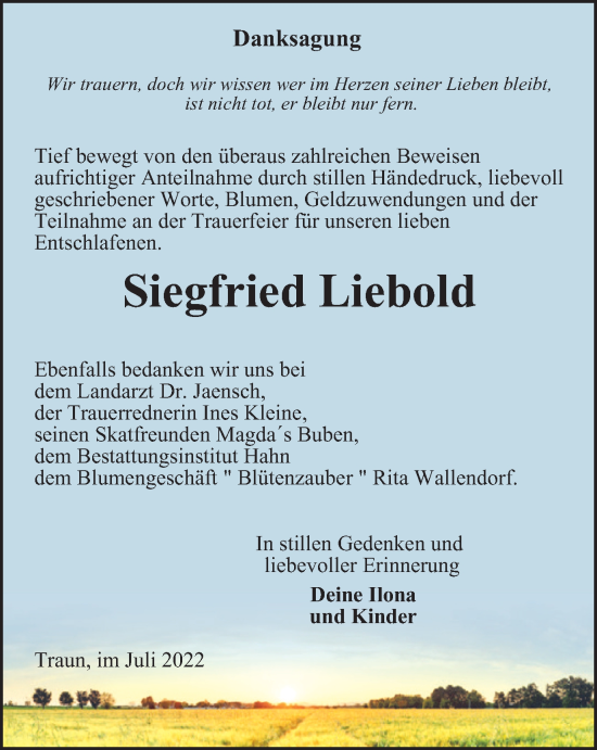 Traueranzeige von Siegfried Liebold